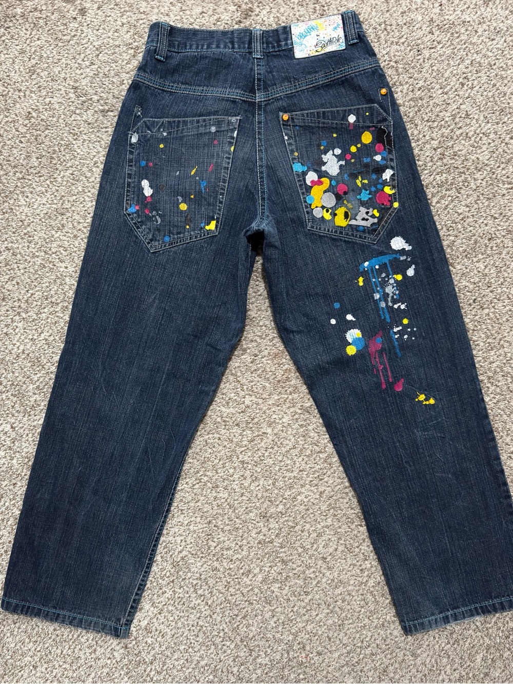 Vintage Y2K Southpole Baggy Paint Splatter Jeans Size 32 Wide Leg Skater Grunge